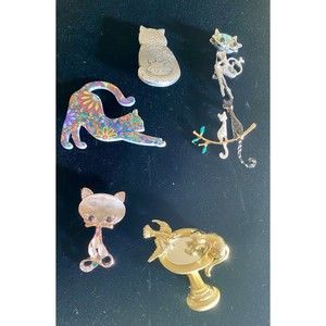 ❌sold❌VINTAGE STYLE CATS Pin Brooches Fashion COSTUME JEWELRY, Lot Of 6 Cat Lov